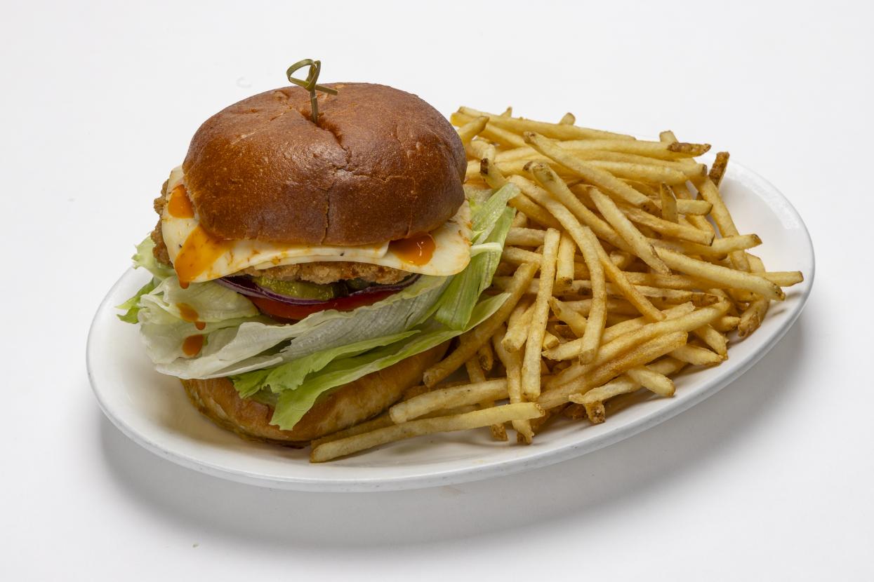 Chicken sandwich with fries