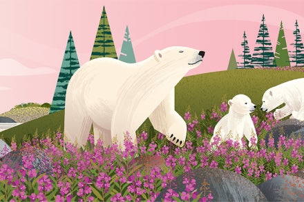 Illustration of polar bears with flowers
