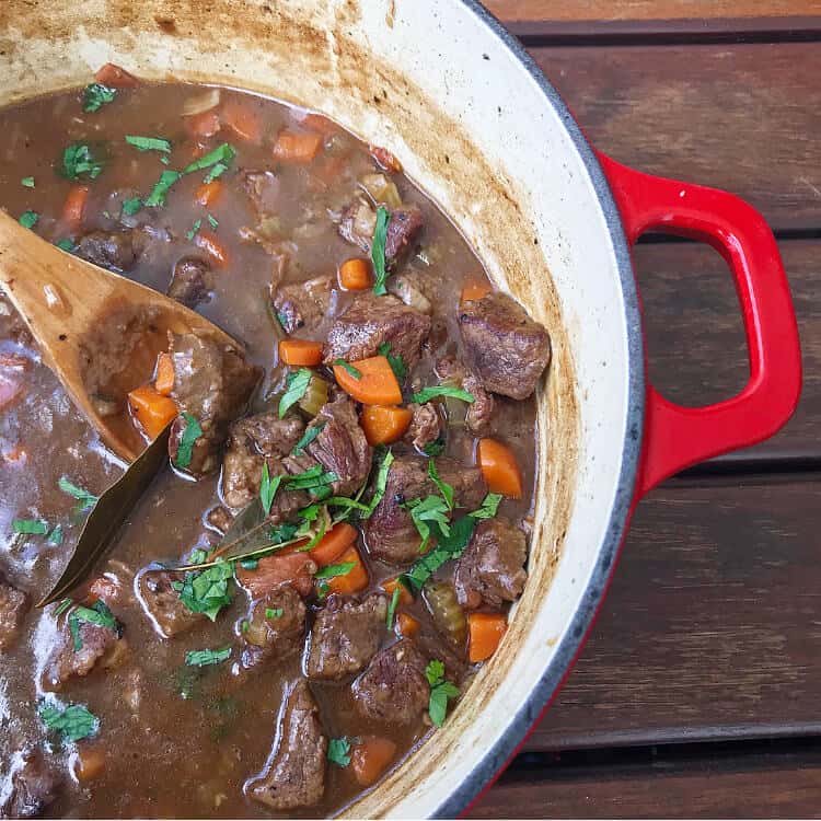 Beef & Guinness Stew Beef & Guinness stew in red pot