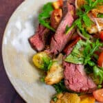 Panzanella steak salad in a bowl