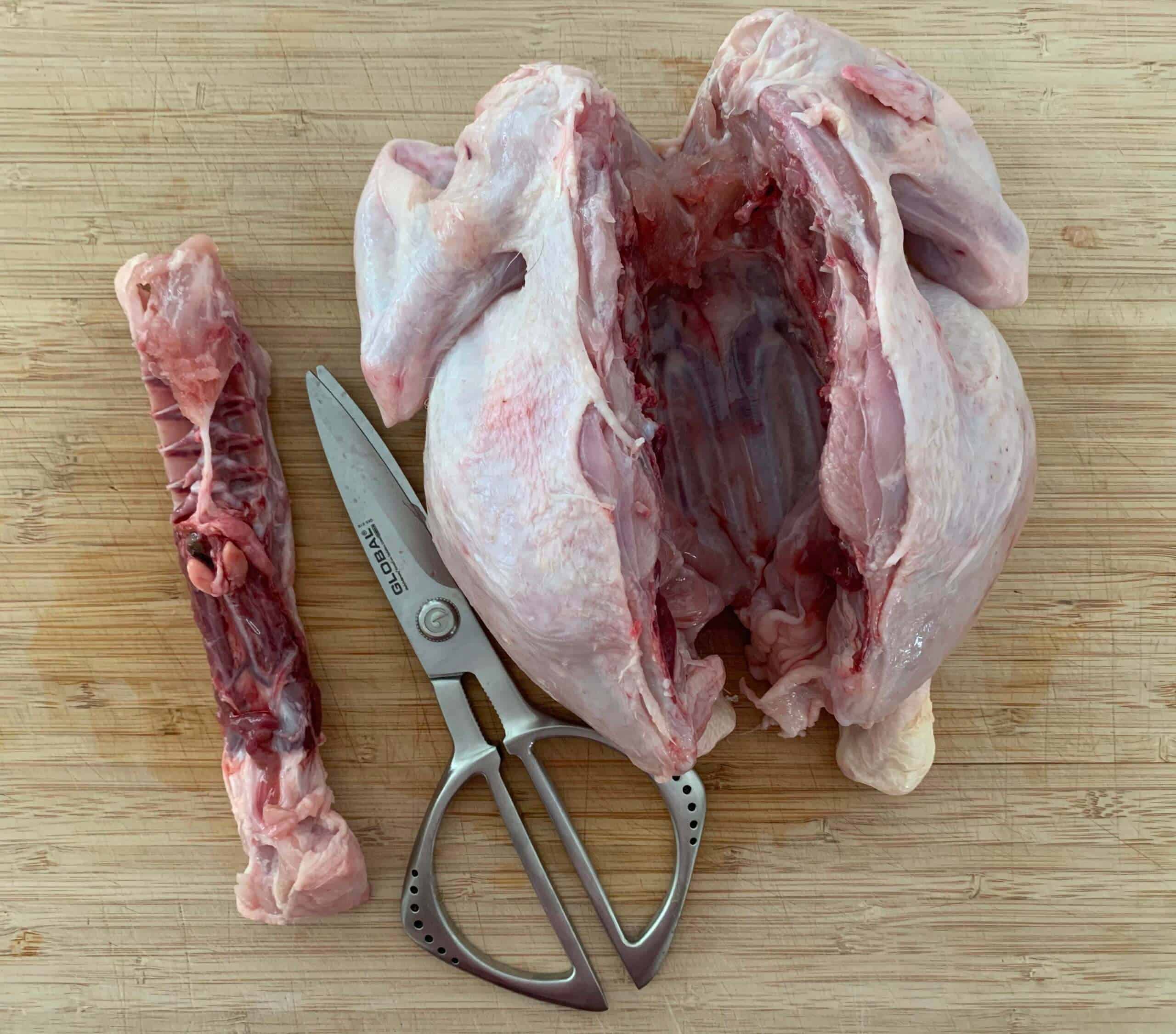 a whole chicken with the spine removed