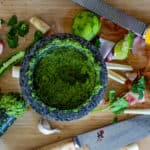 Green curry paste in the making