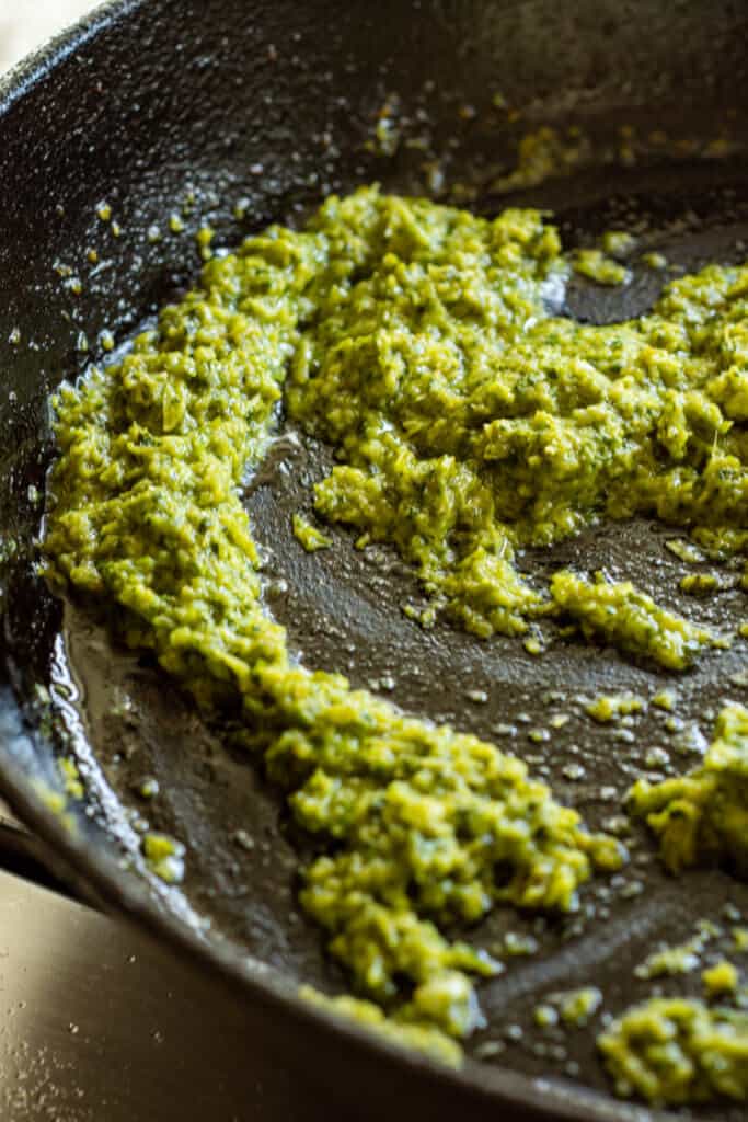 green curry paste in pan