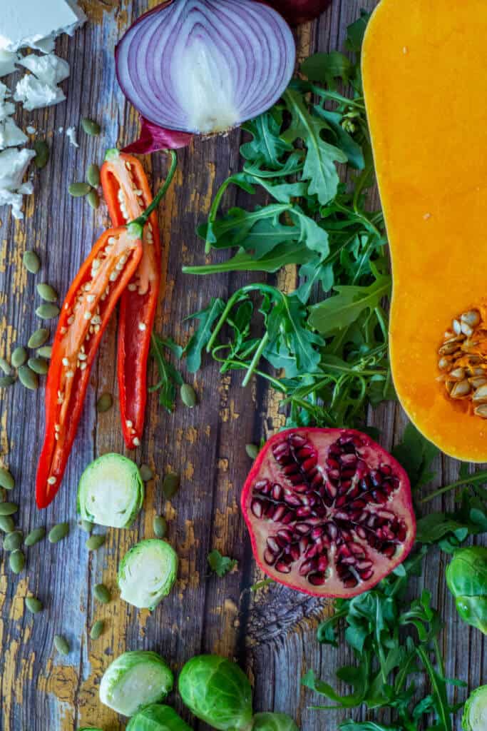 raw ingredients for roasted veg salad