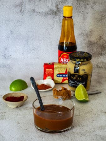 miso steak sauce in a jar and ingredients used to make it