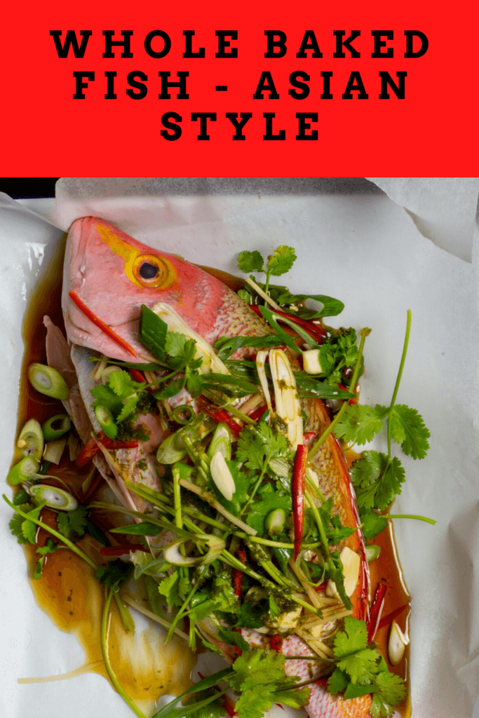 whole hussar with asian aromatics on parchment paper