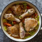 Chicken & vegetables in shallow casserole dish
