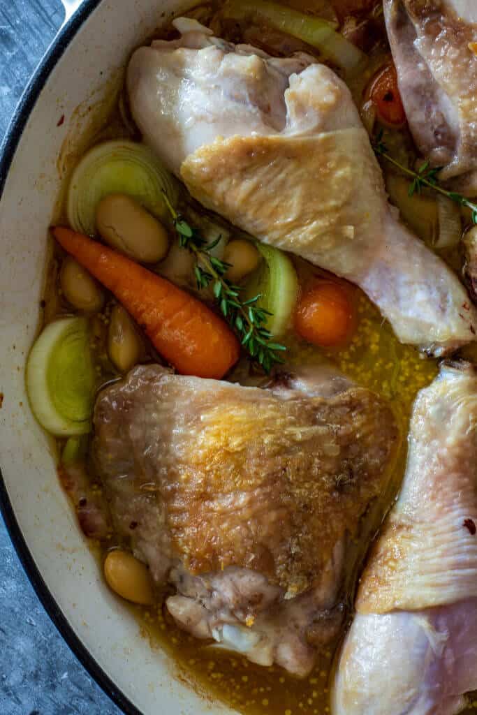 Chicken & vegetables in shallow casserole dish