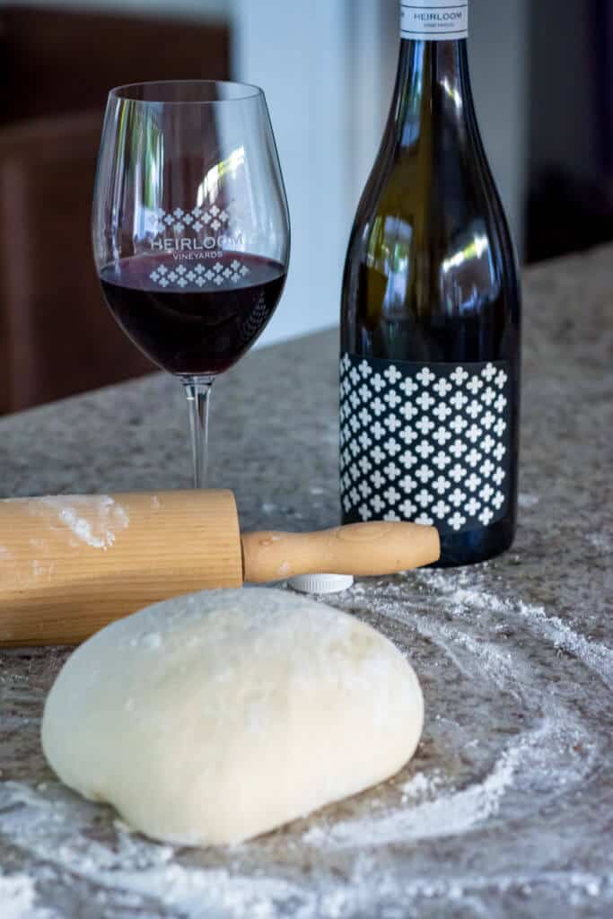 heirloom red wine, pita dough and rolling pin