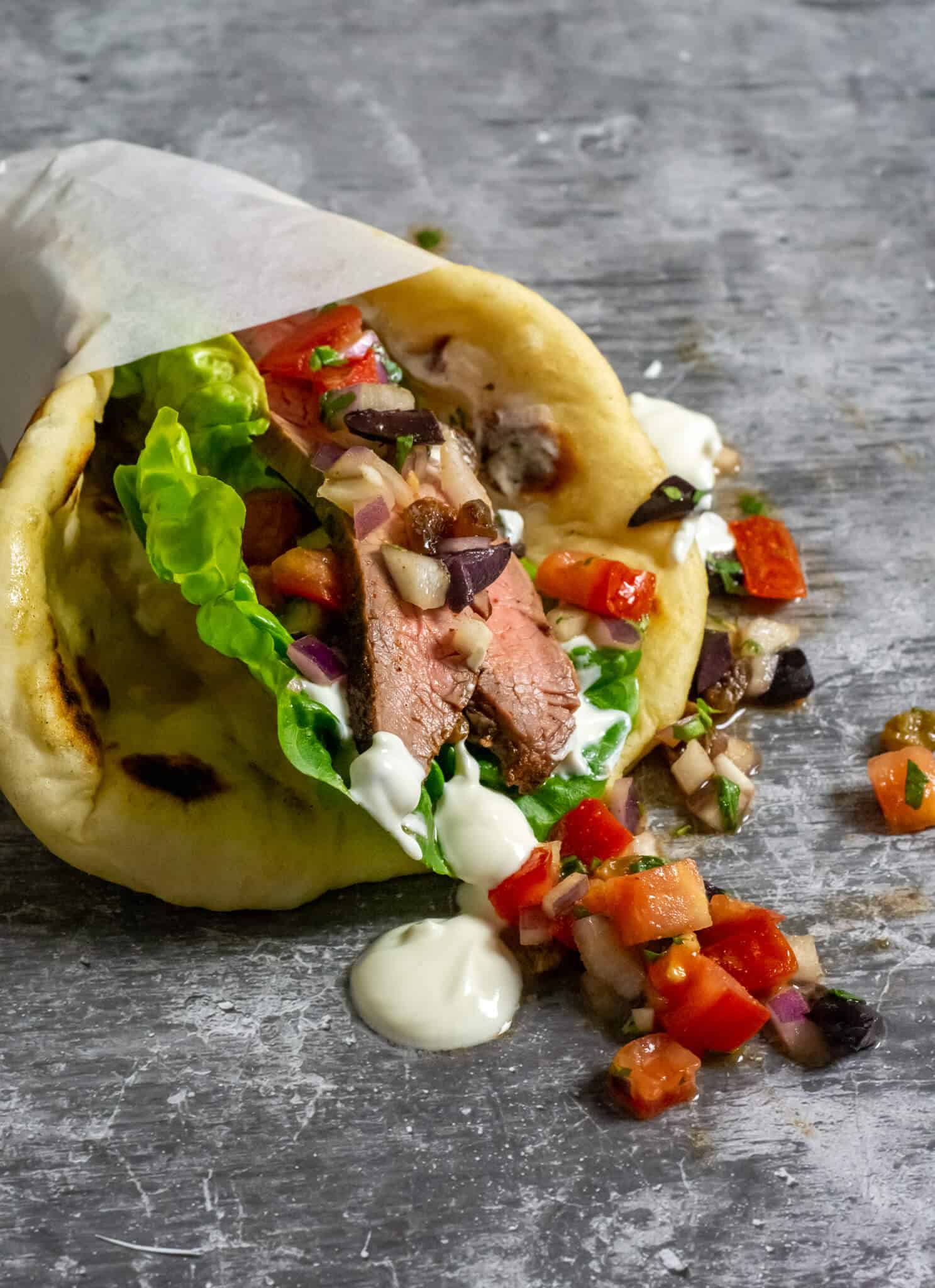 Moroccan steak pita with salsa