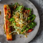 crispy salmon fillet, nam prik dressing & beansrout salad