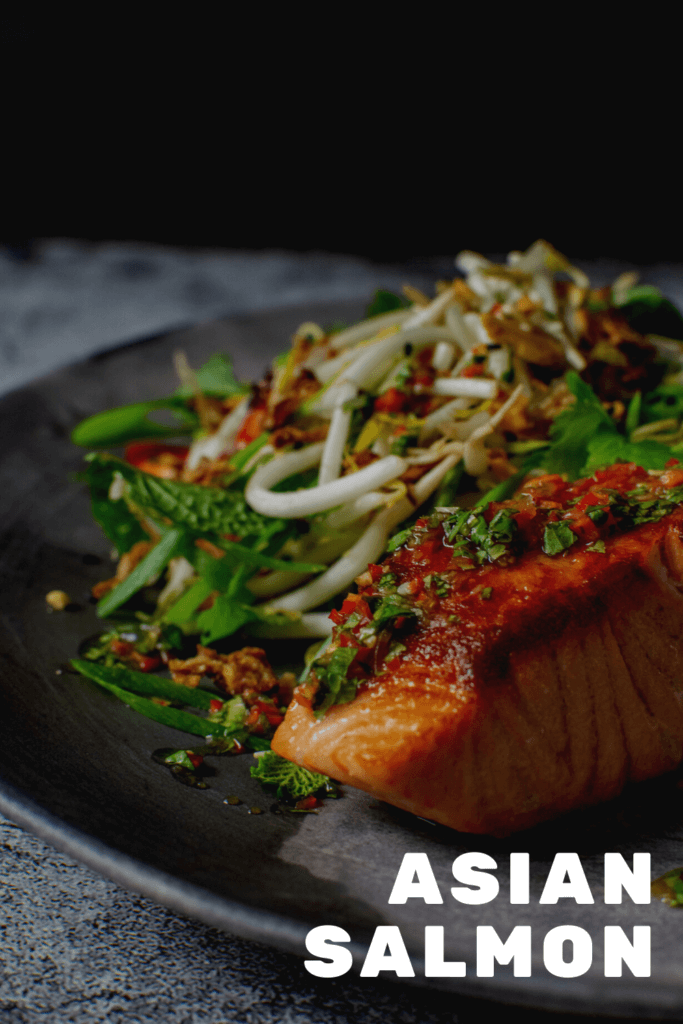 crispy salmon fillet, nam prik dressing & beansrout salad