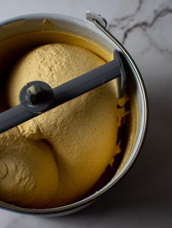 Caramelised White Chocolate Ice-Cream on kitchen counter top