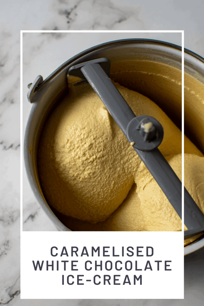 Caramelised White Chocolate Ice-Cream on kitchen counter top
