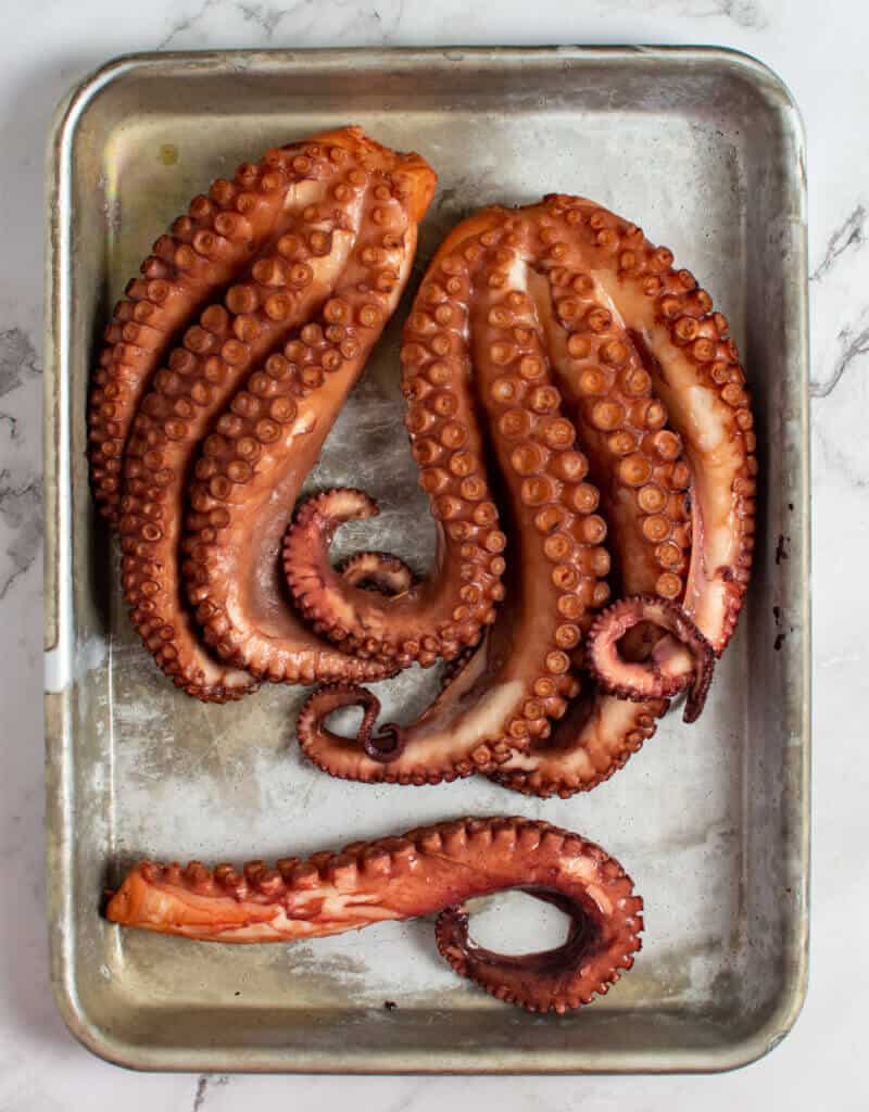boiled octopus on a tray