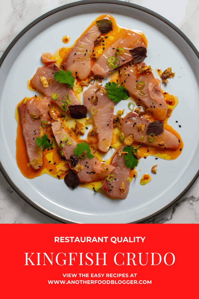 beautiful kingfish crudo on a CB2 plate