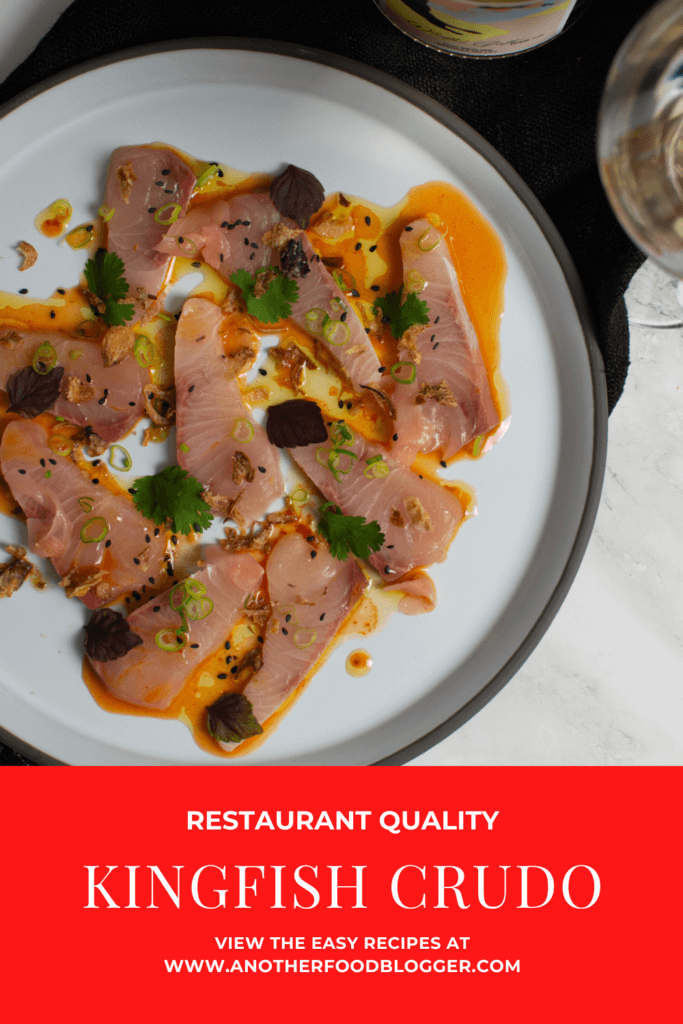 beautiful kingfish crudo on a CB2 plate