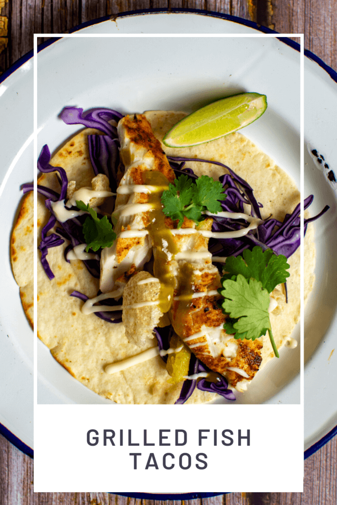 grilled fsh taco on a white plate