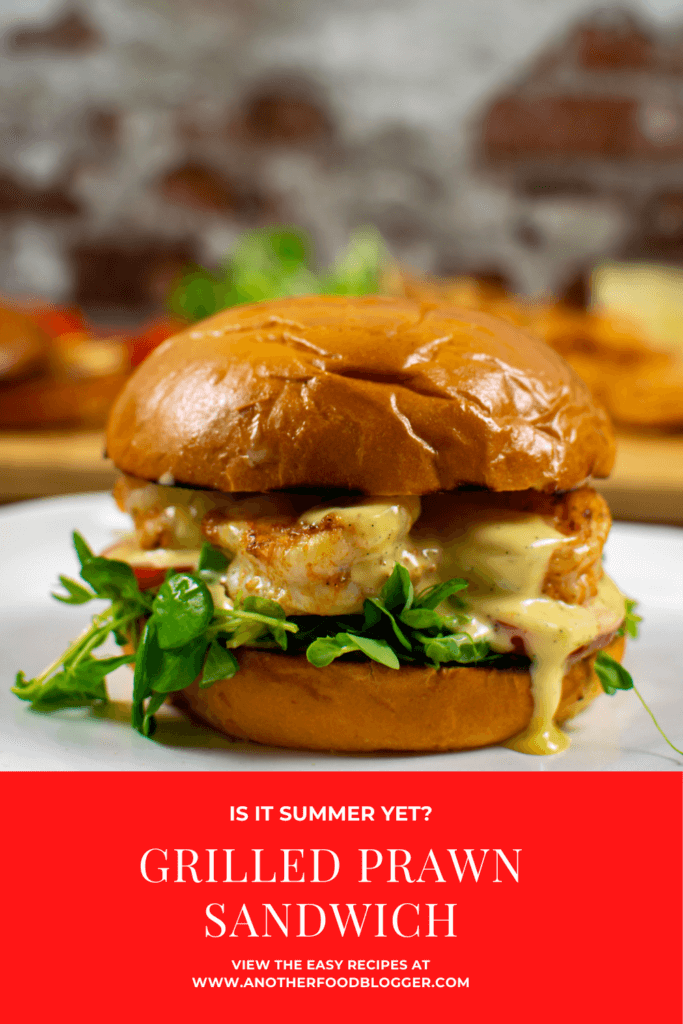 grilled prawn sandwich on a white plate