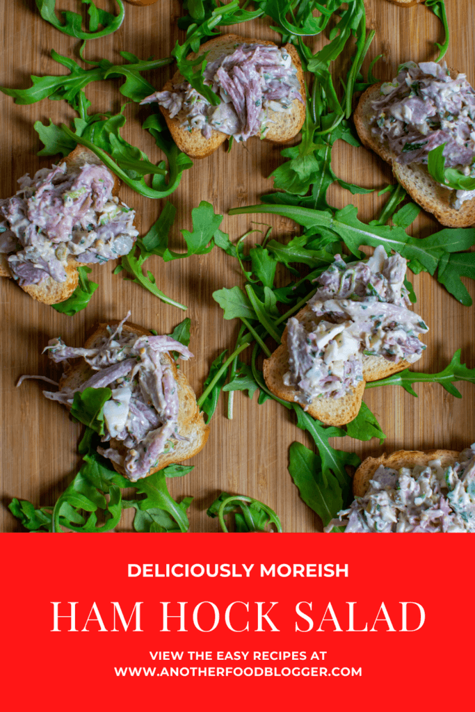 braised ham hock salad on top of crostinis