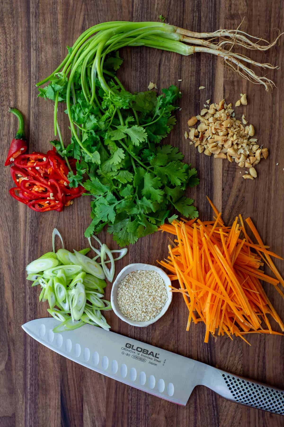 vegetables on a global chopping board