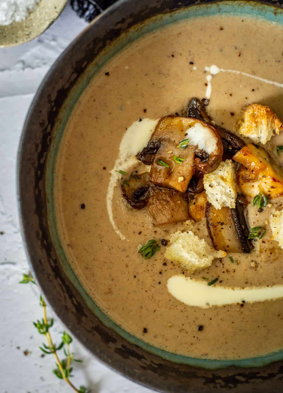 bowl of wild mushroom soup