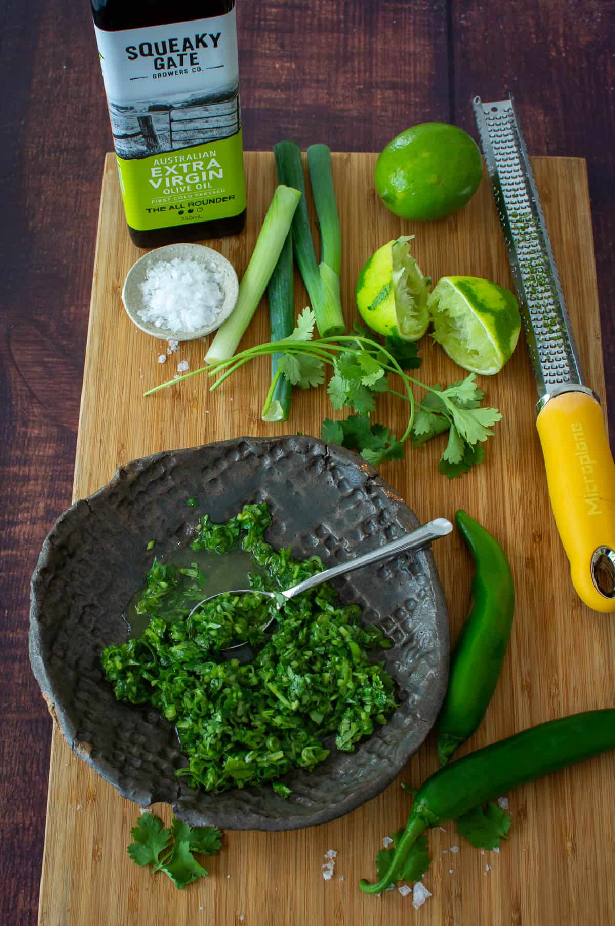 squeaky gate olive oil & coriander salsa ingredients