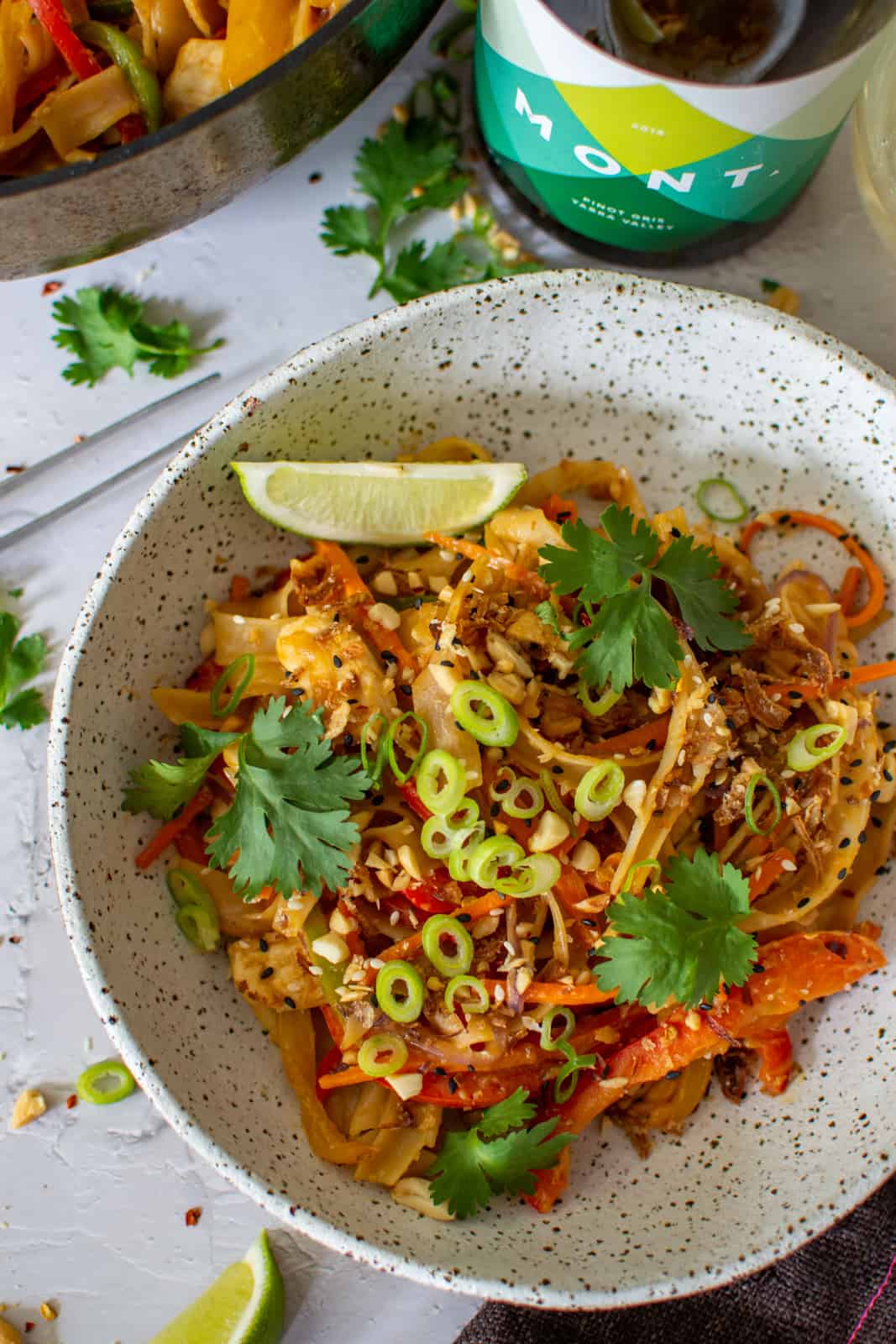 peanut butter chicken stirfry in a bowl