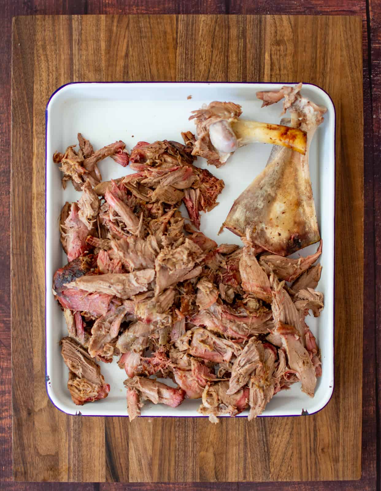 pulled lamb shoulder in a baking tray