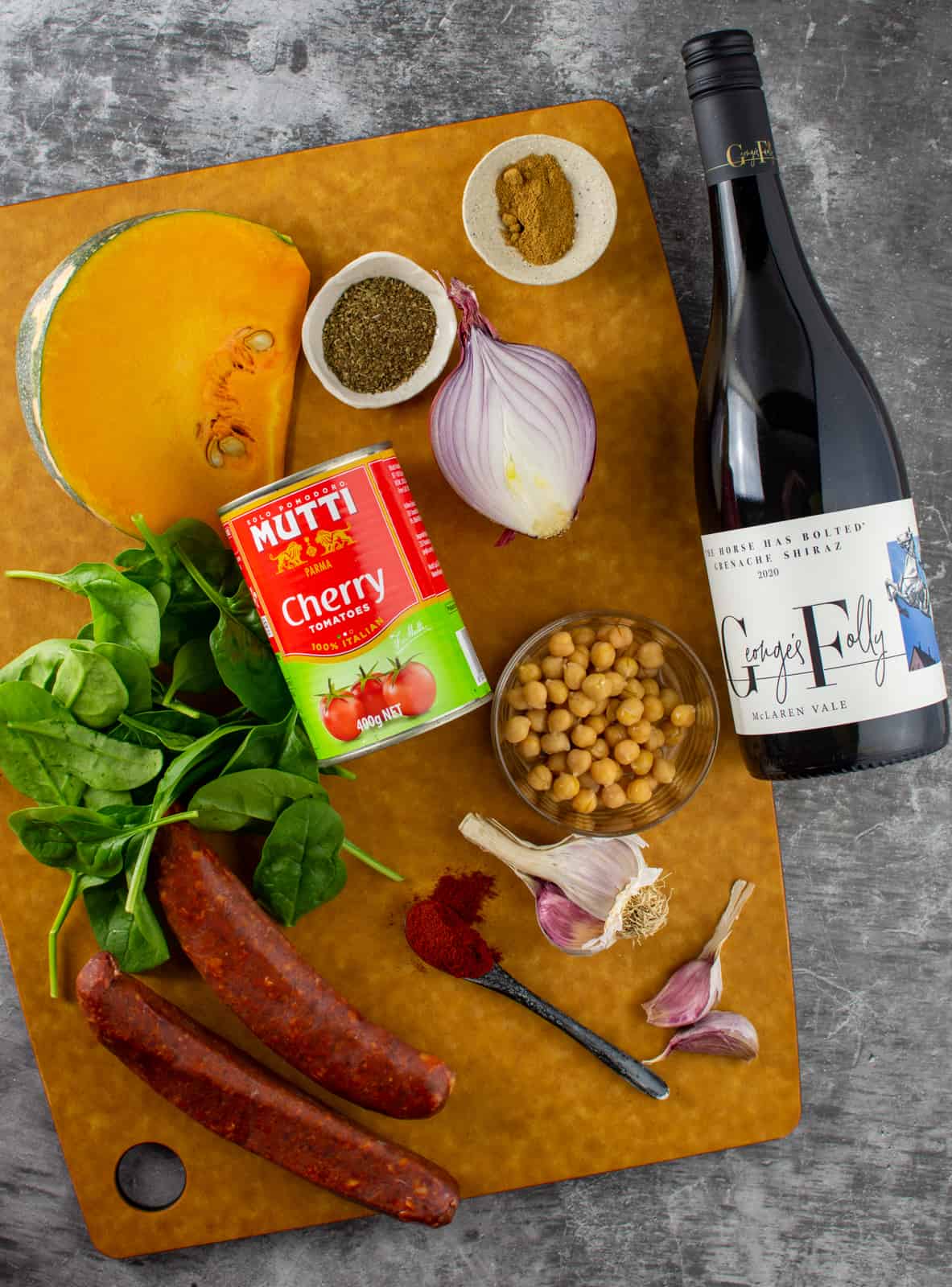 ingredients for chorizo chickpea stew