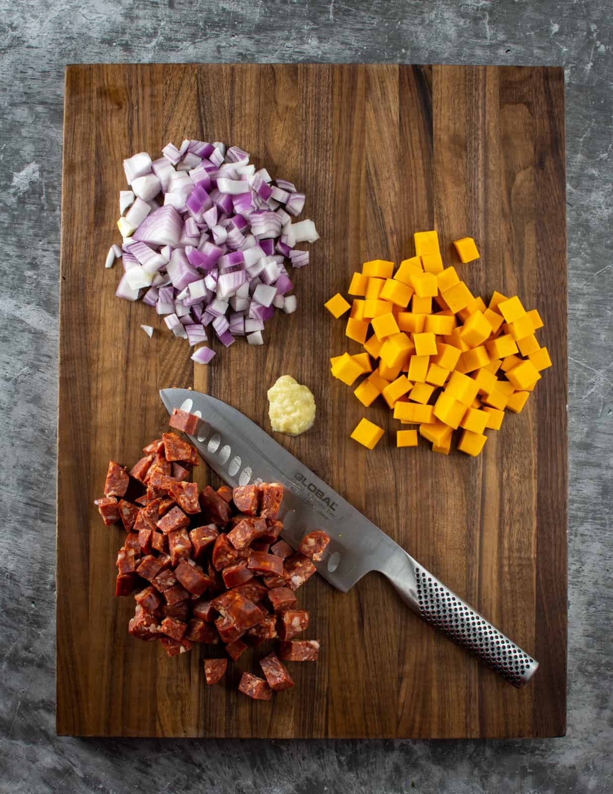 chopped vegetables for the stew