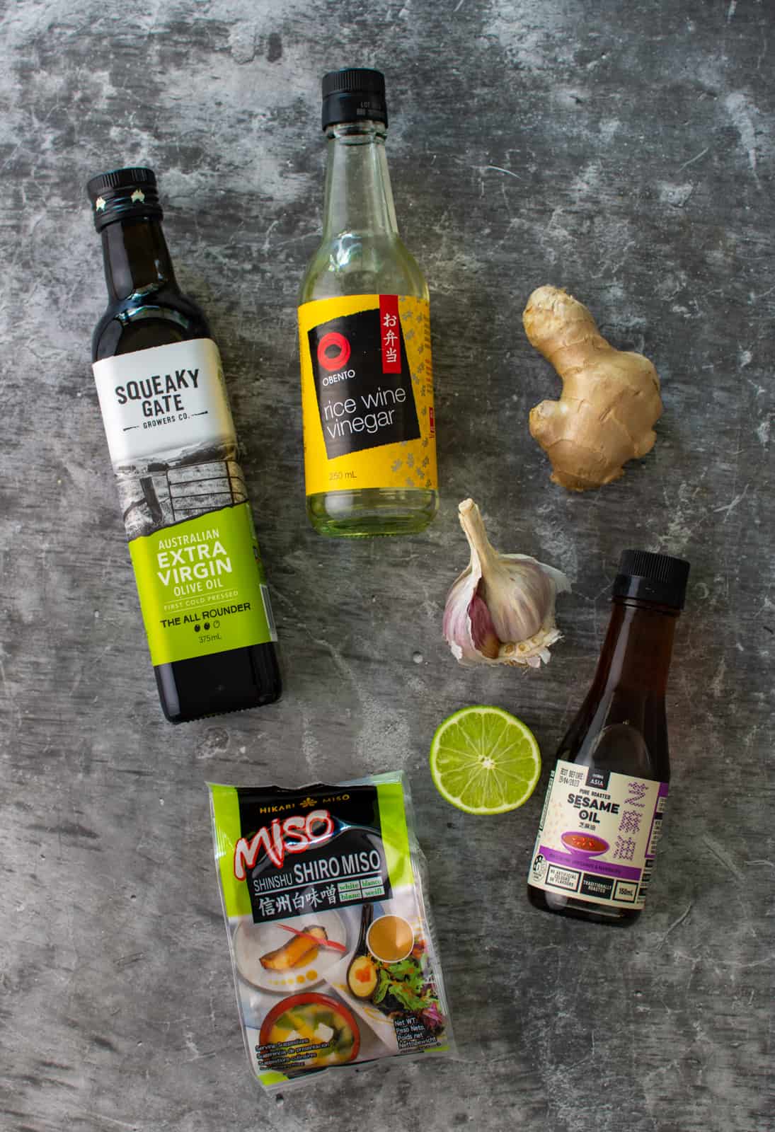 salad dressing ingredients on a table