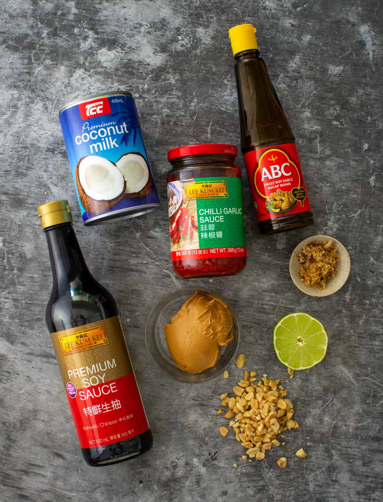 satay sauce ingredients on a table 