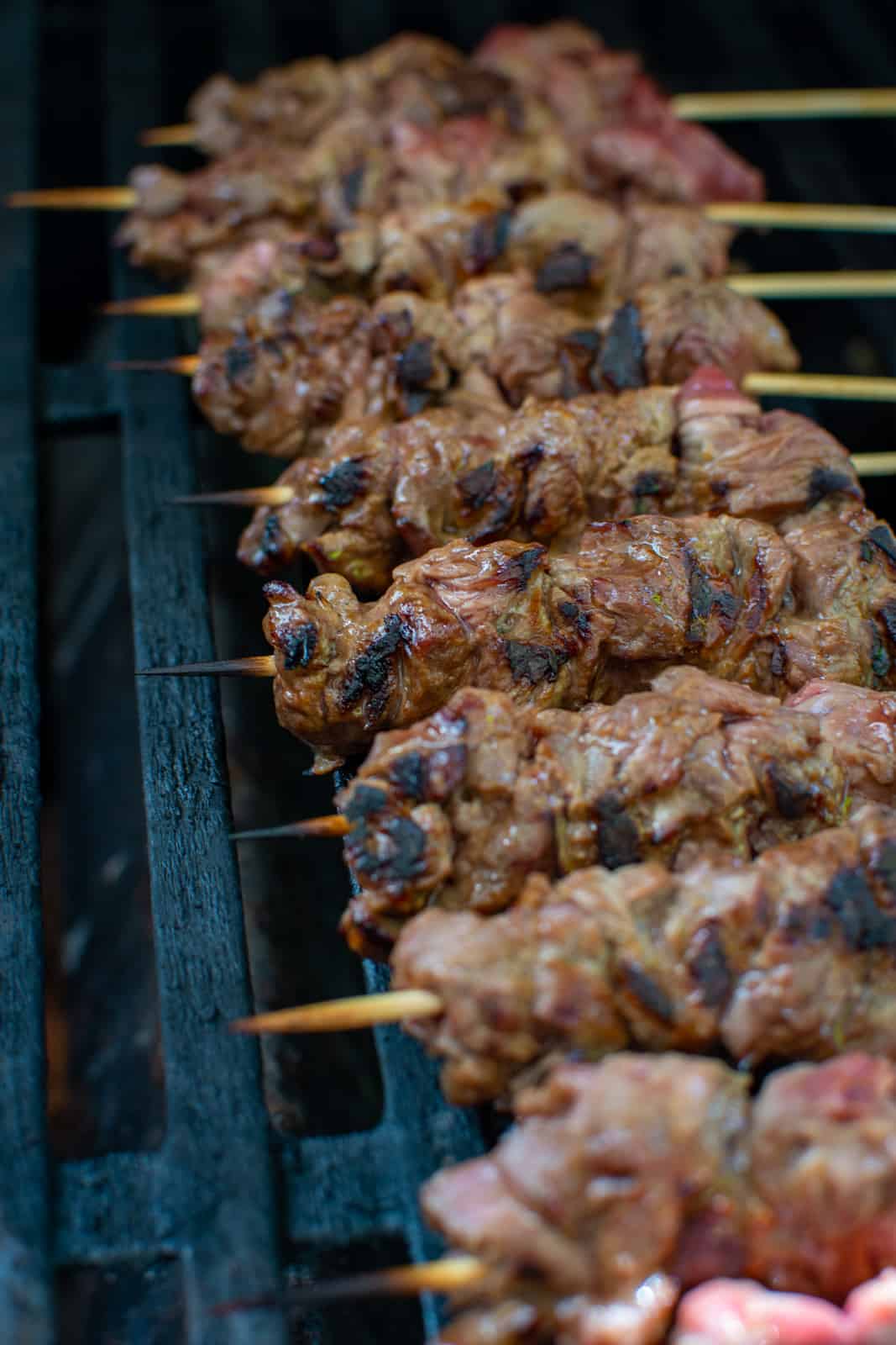 beef satay skewer on the BBQ
