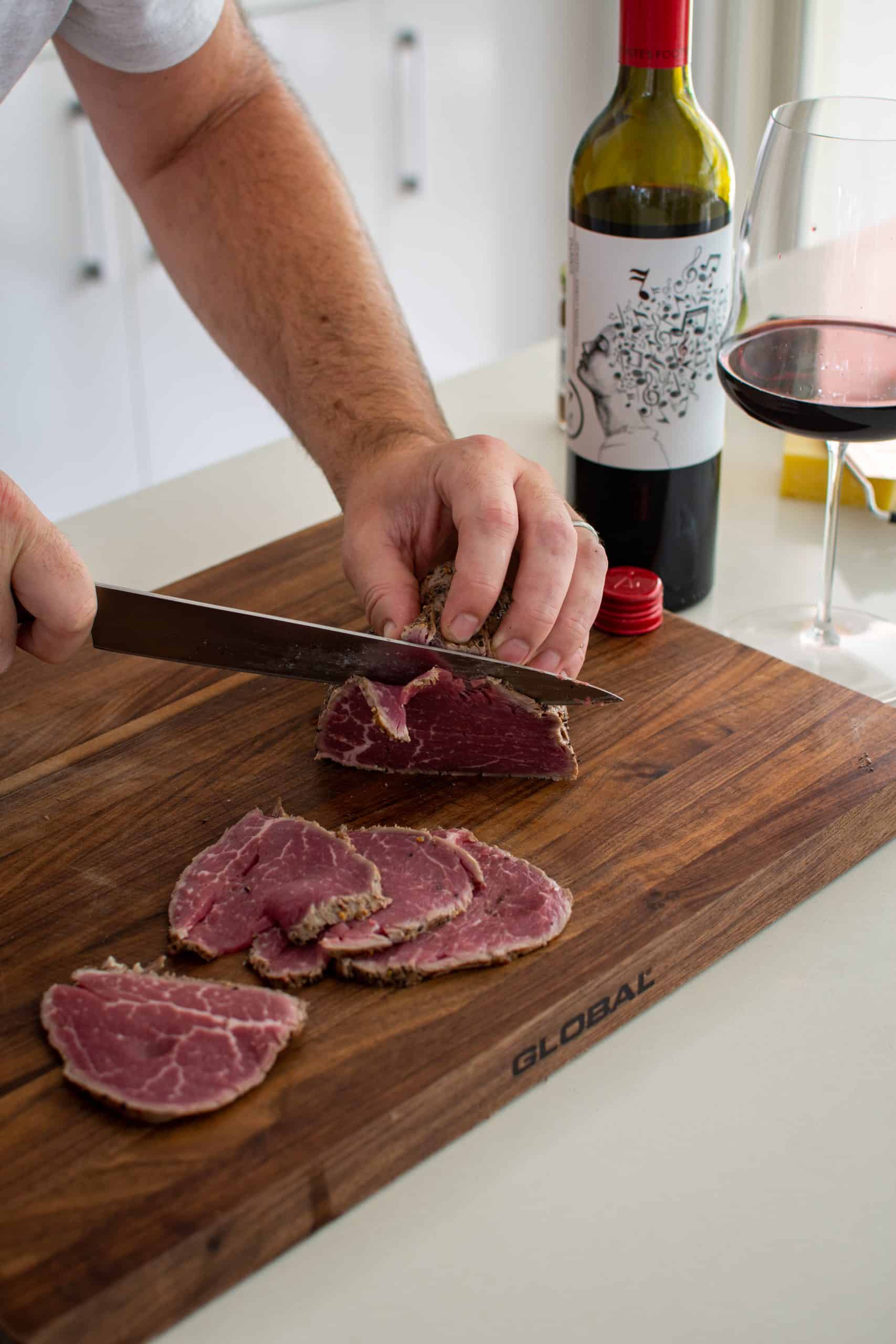 Slicing beef carpaccio