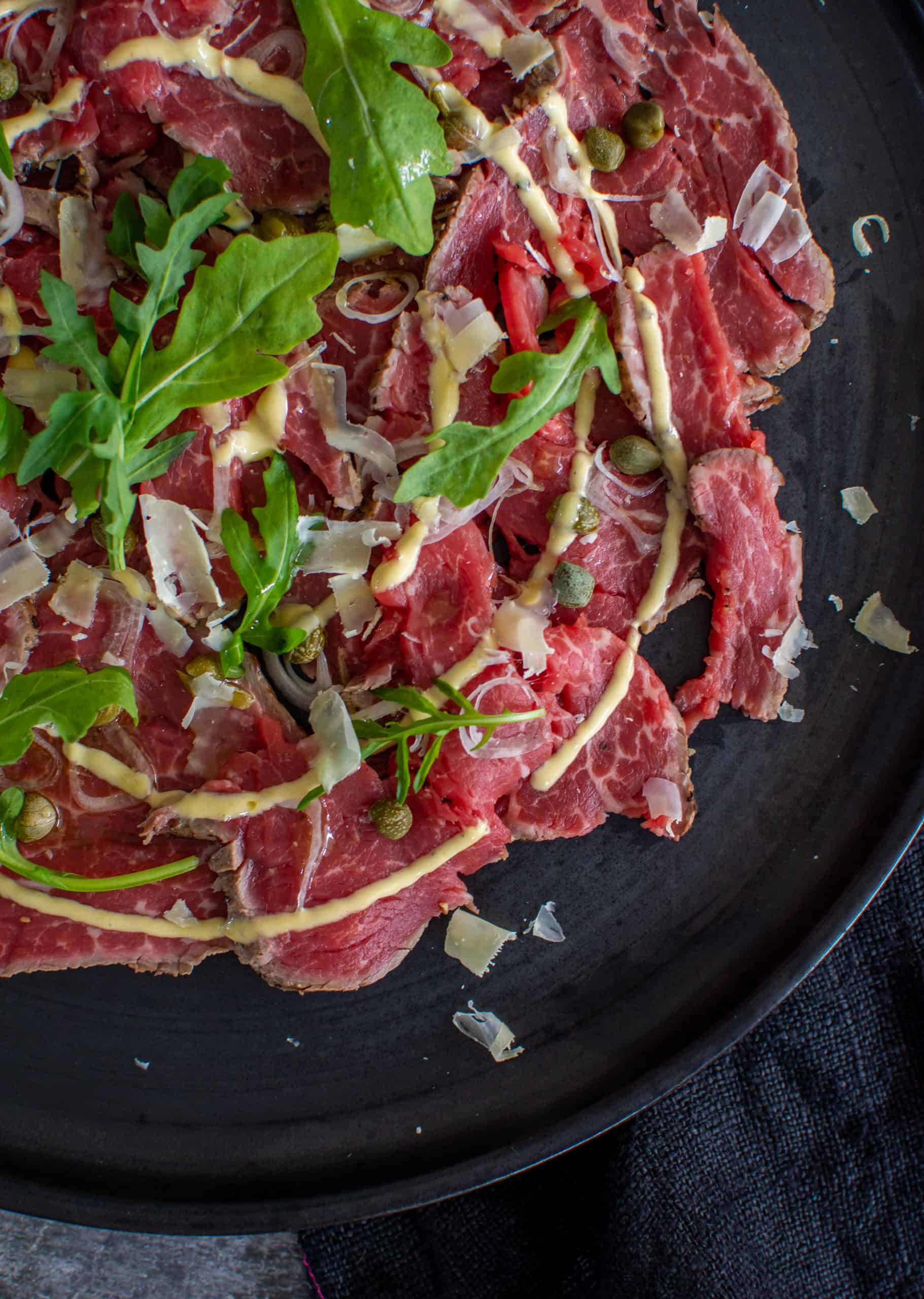 Close up of beef carpaccio