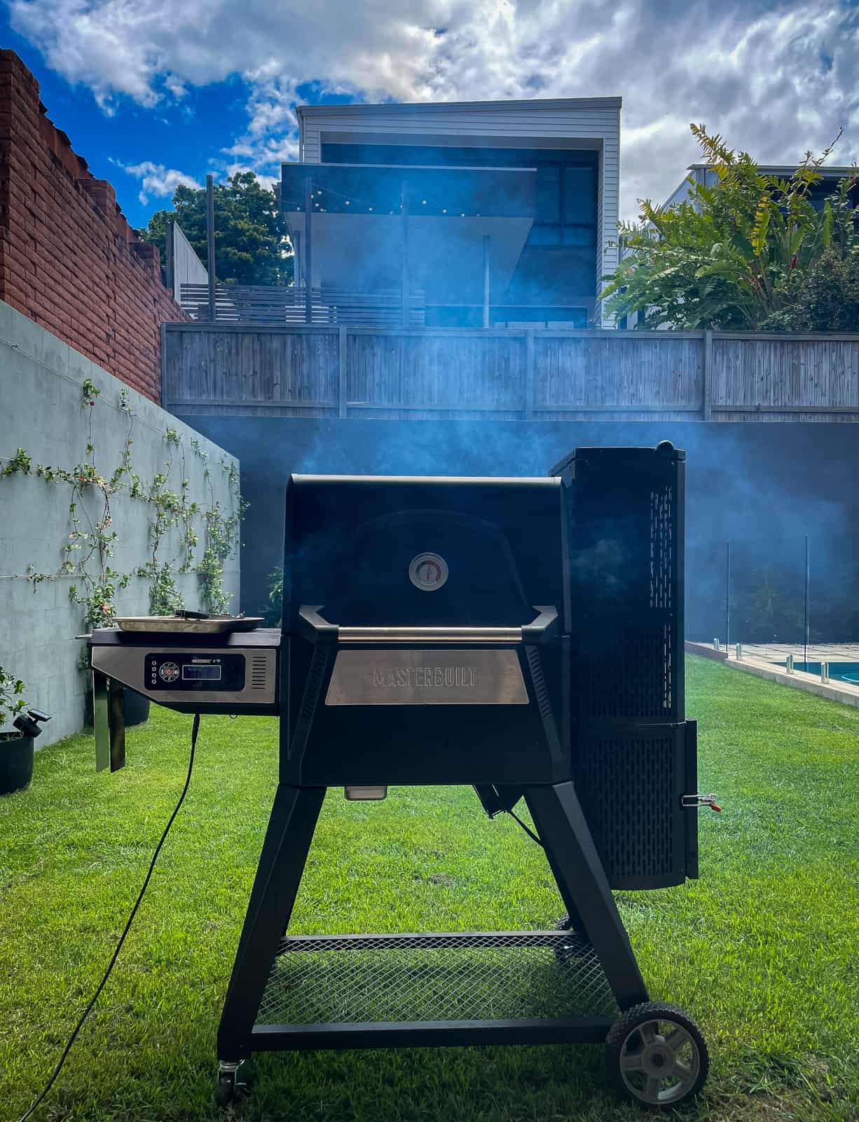 masterbuilt BBQ smoking in the garden