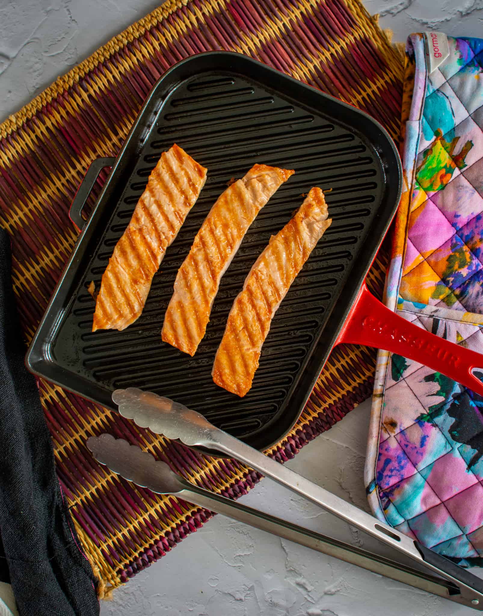 grilled salmon fillet in a grill pan